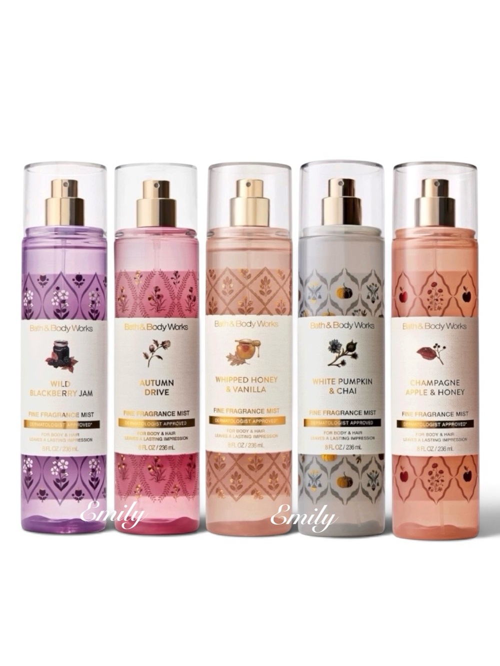 5 Piece Bath & Body Works Fall Mist Spray 8 fl oz Collection Set Bundle